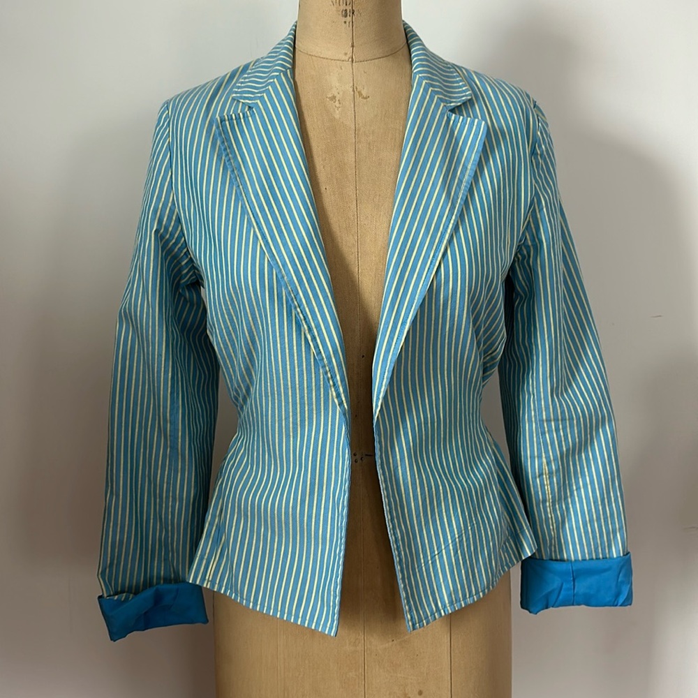 Vintage Express Jacket Design Studio stripe cinch back unlined blazer blue 6